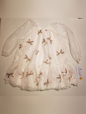 Cat & Jack White Tulle Dress with Gold Sequin Bows